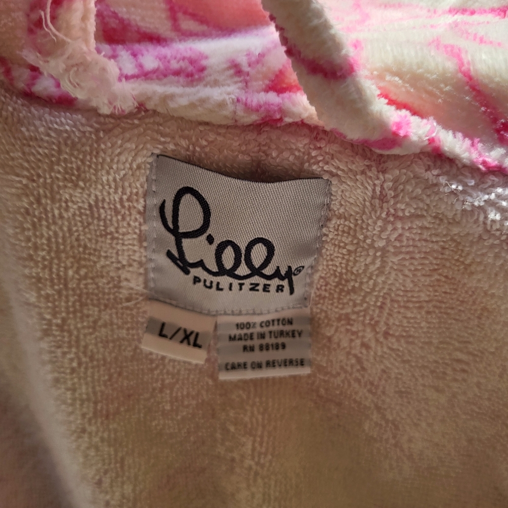Vtg Lilly Pulitzer Bath Robe Velour Terry Belted Cotton PINK Daisies L/XL - Picture 5 of 5